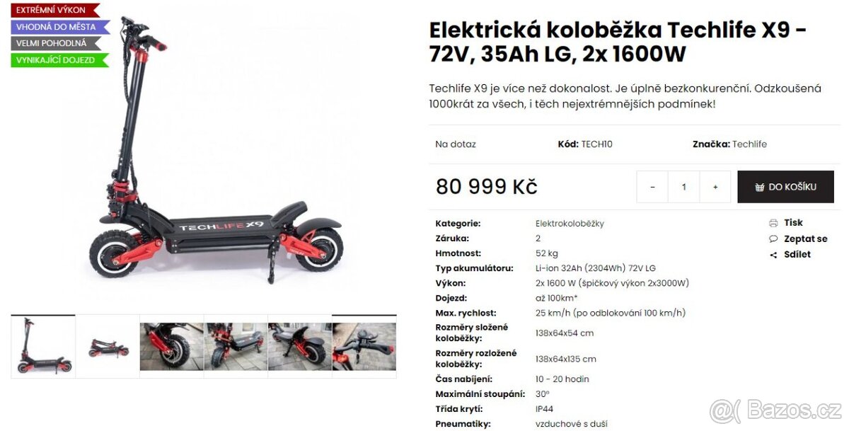 F1 v kolobezkach: Zero 11x / Techlife x9 72v 95 km/h 32ah -