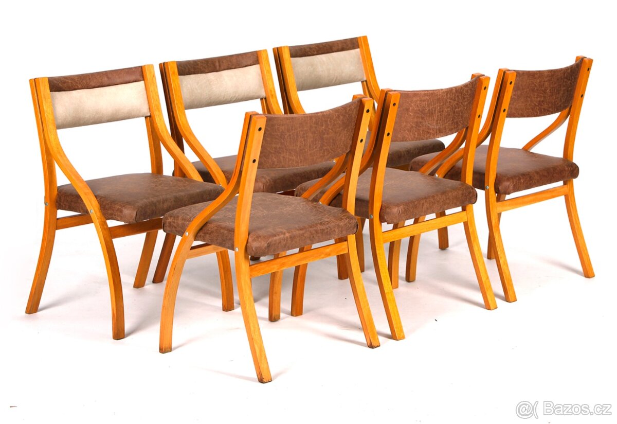 L. Volák,lamelové retro židle po celkové renovaci, 6 kusů.