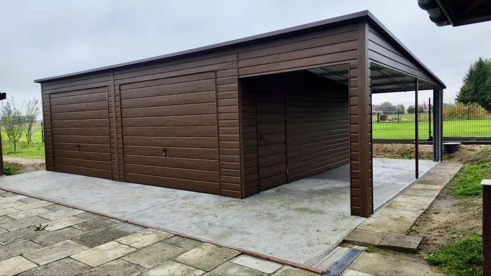 Moderní plechová garáž 8x6 tmavě hnědá