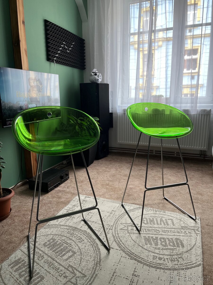 Designová barová židle Pedrali Gliss - zelený transparent