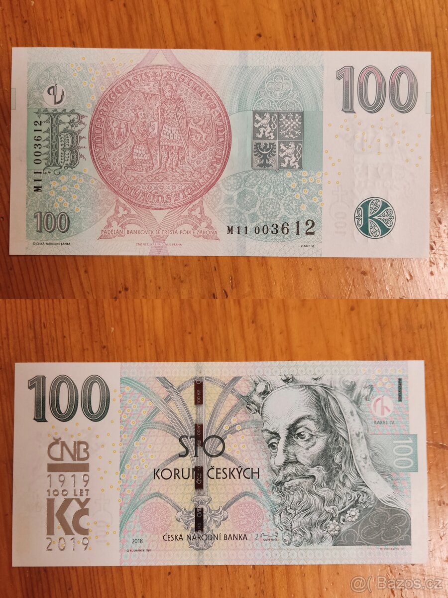 100 Kč s přítiskem - série M11. No. III