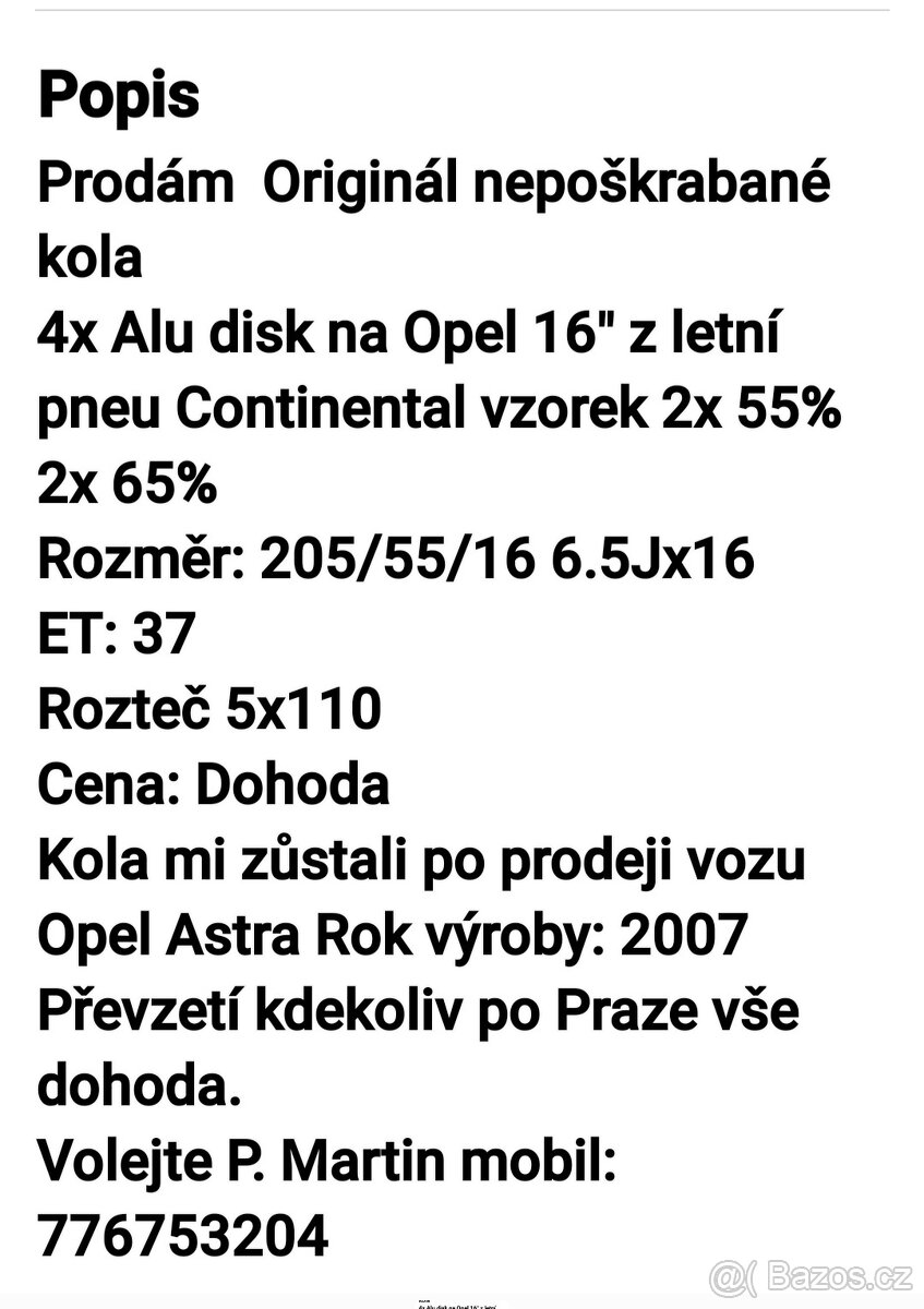 Originál Alu kola na Opel Astra