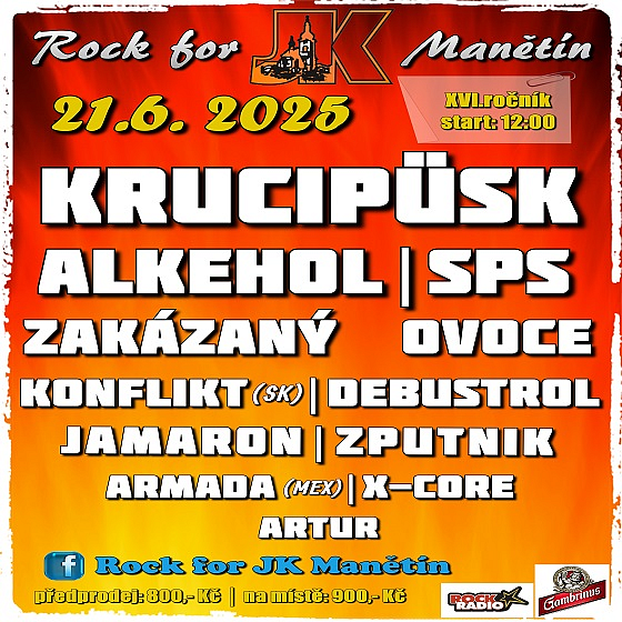 Festival Rock for JK Manětín sobota 21.6.2025 2 vstupenky