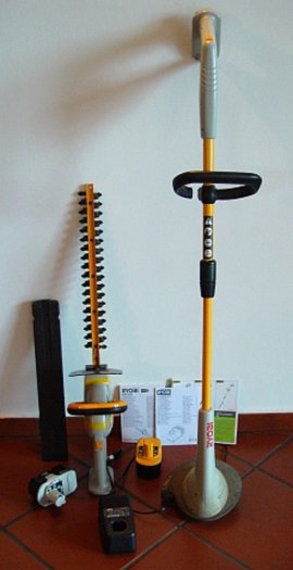 2x zahradní stroje Ryobi ONE+, plotostřih, vyžínač
