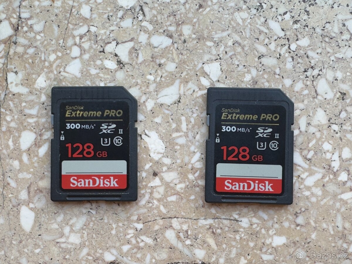 Prodám 2x SANDISK SDXC 128GB EXTREME PRO 300MB/s UHS-II