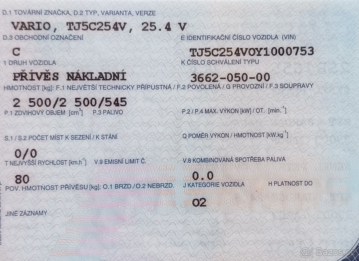 Prodám dvounapravový přívěsný vozík