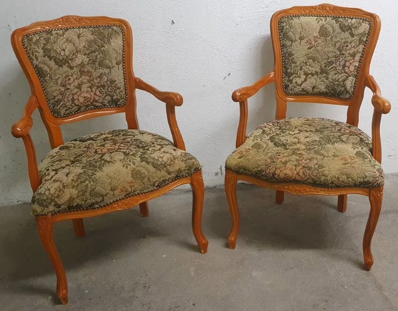 Židle s područkami - barokní styl, masivní dřevo