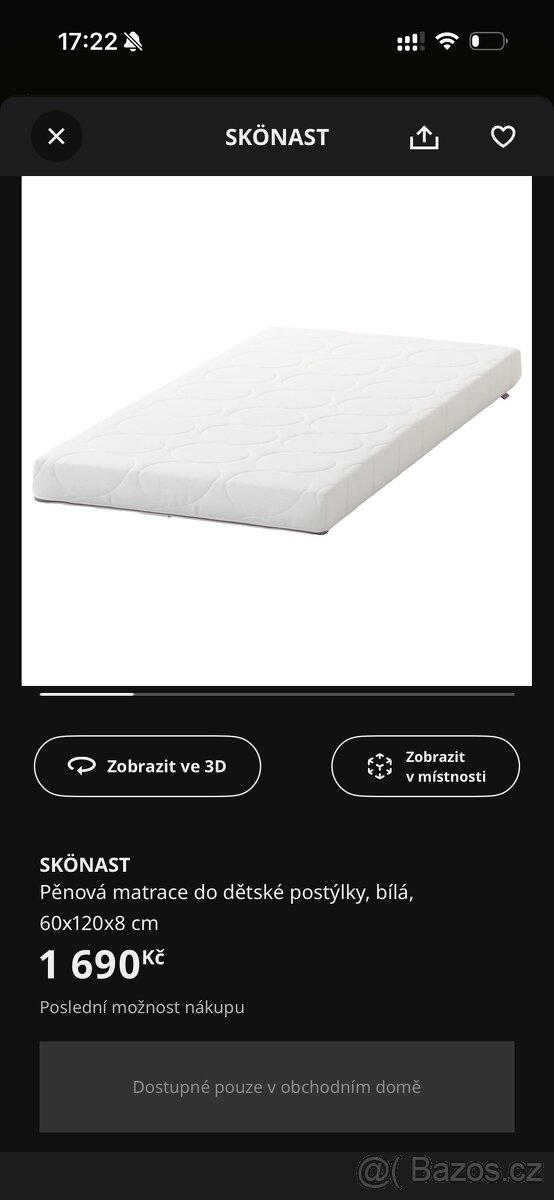 Ikea dětská matrace SKÖNAST