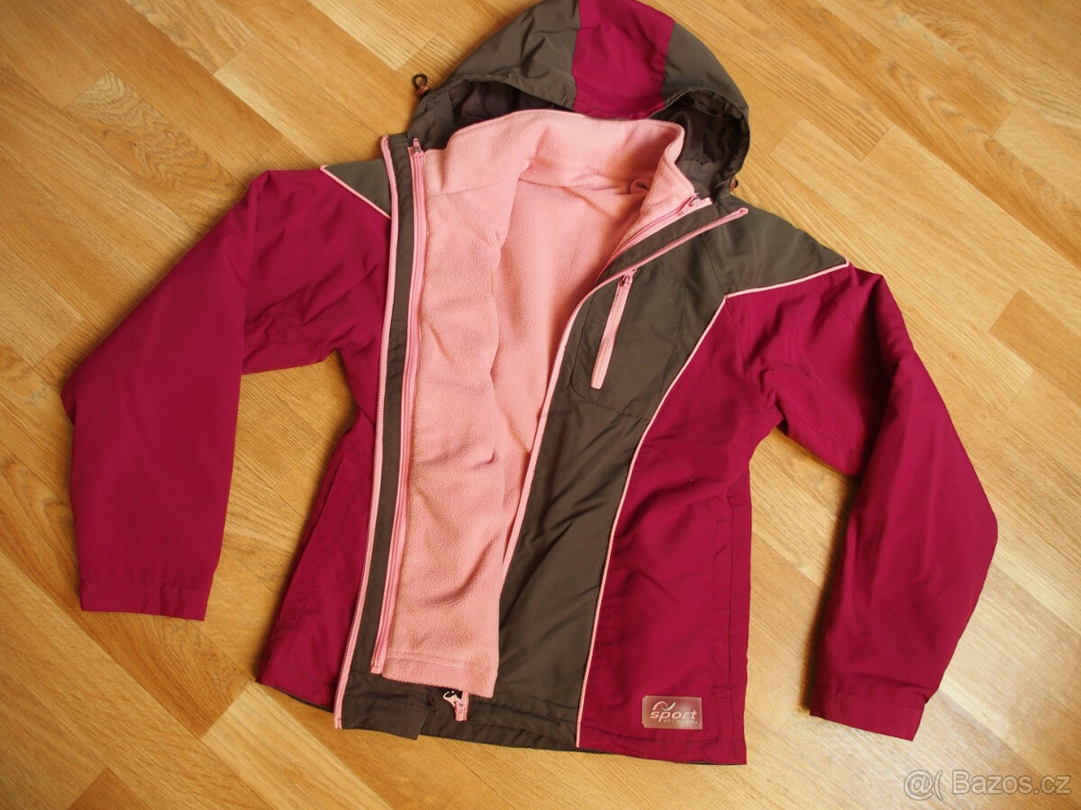 Dámská šusťáková bunda s fleece mikinou, vínovo-hnědá vel. S