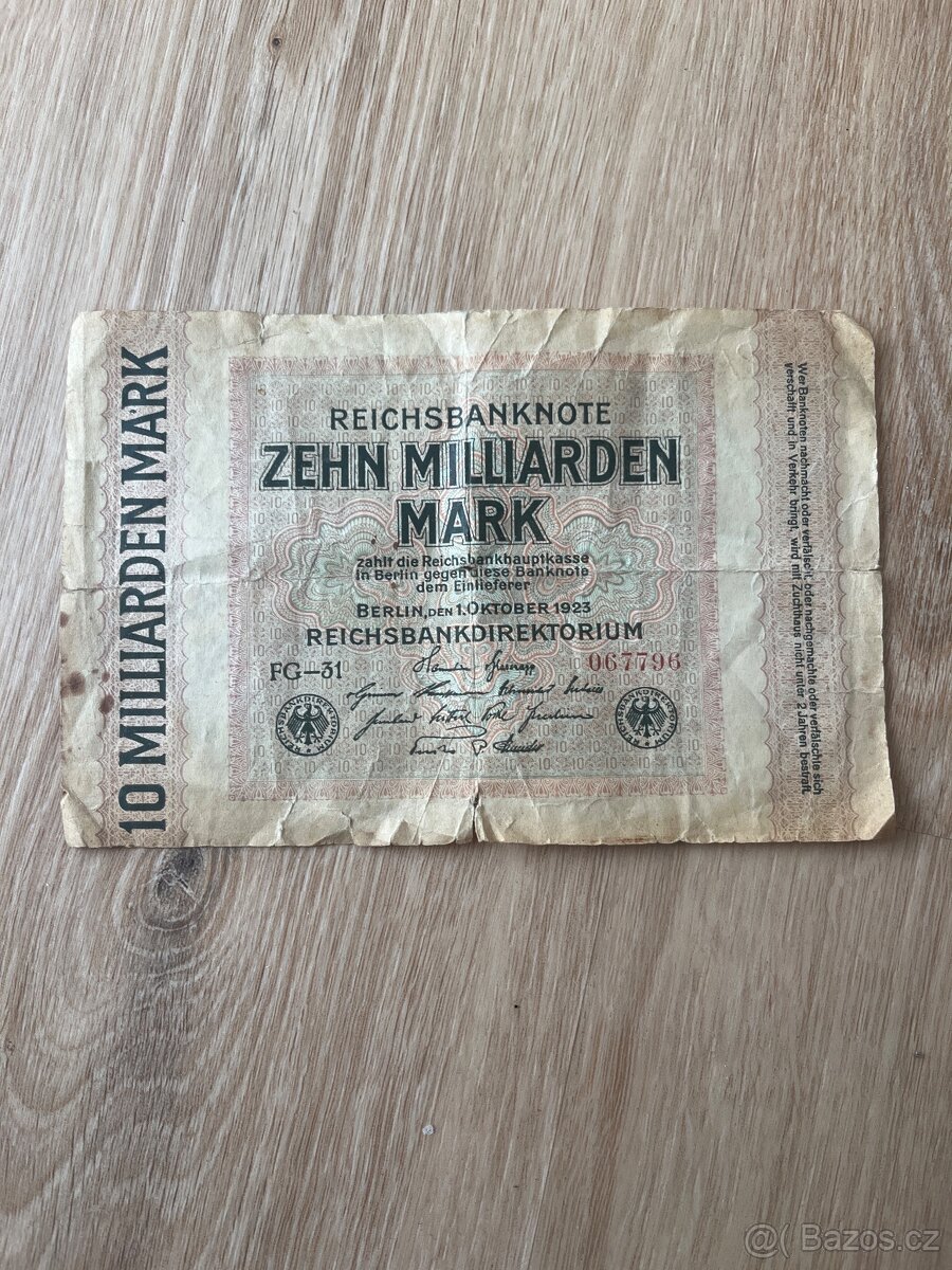 Stará bankovka ZEHN MILLIARDEN MARK