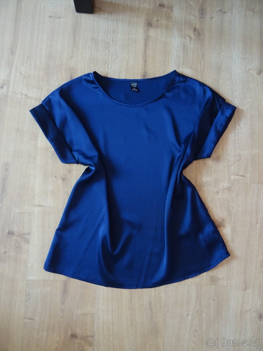 Tričko, halenka styl satén - vel. M, půlnoční modř