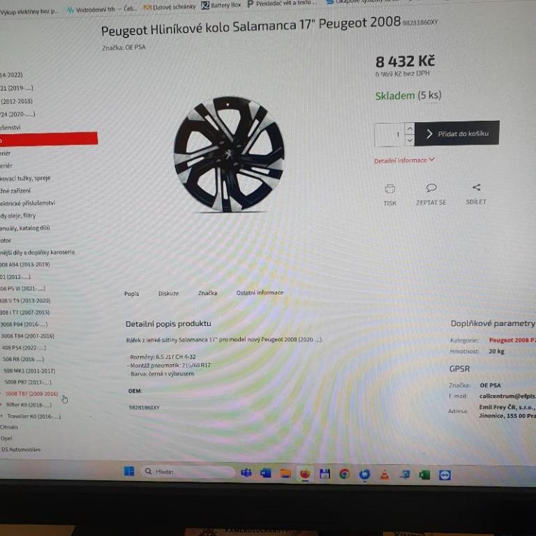 17" kola na Peugeot 2008, ráfek Salamanca + pneu