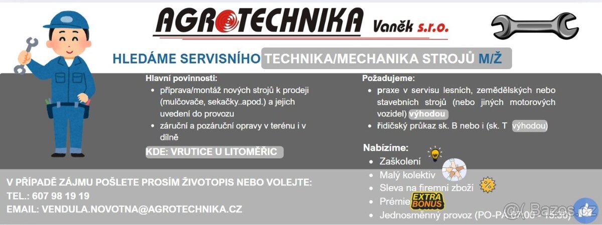 Hledáme servisního technika/mechanika strojů (M/Ž)