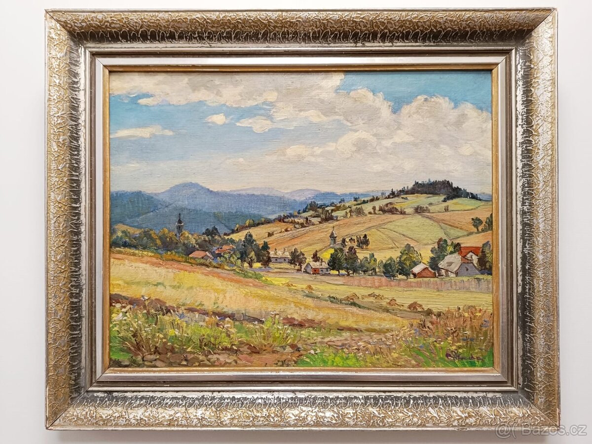 Obraz R. Banda, Vesnice, olej na plátně 65x79
