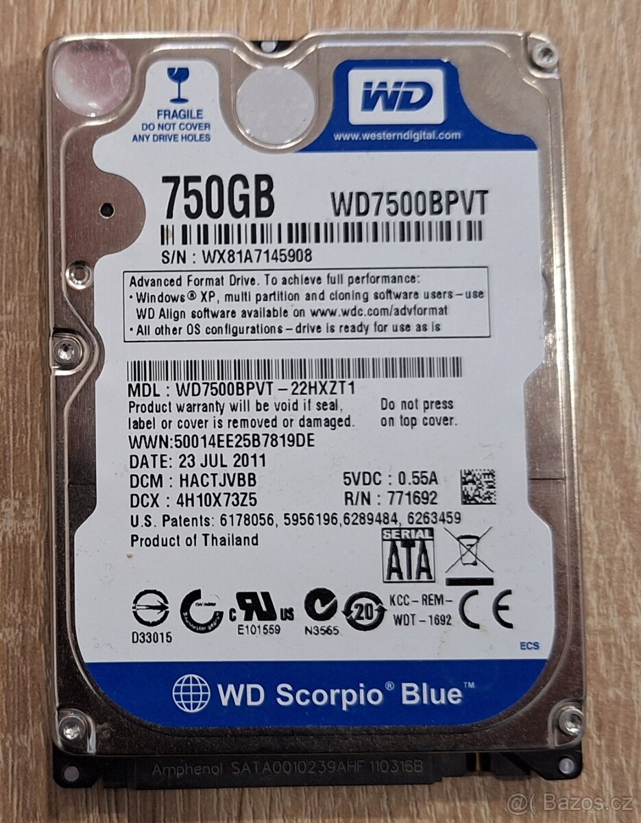 WD Scorpio Blue 750GB 2,5" (do notebooku)