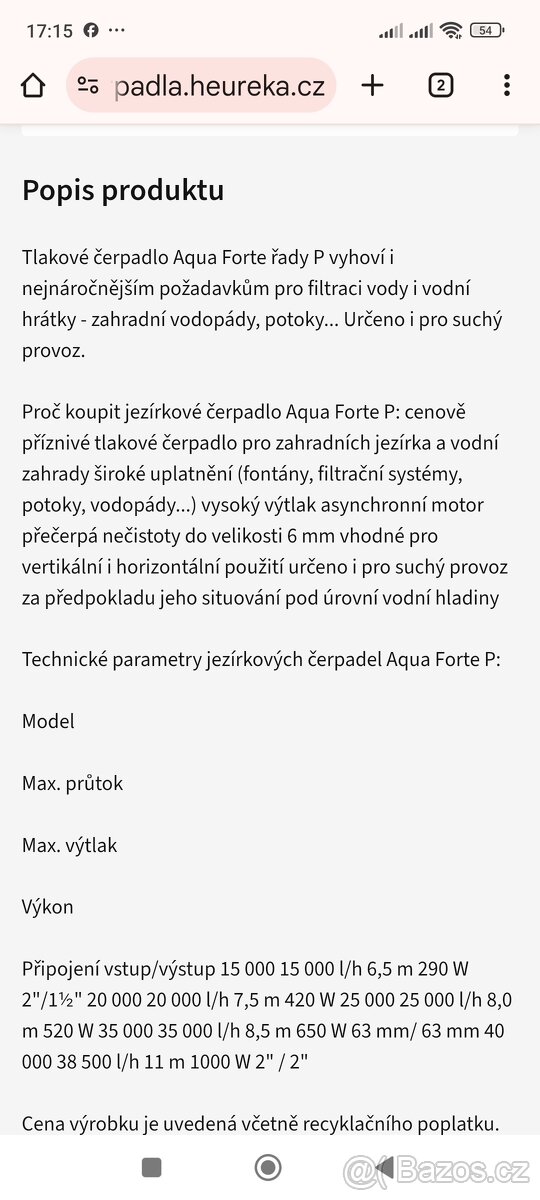 Čerpadlo Aqua Forte P-40000