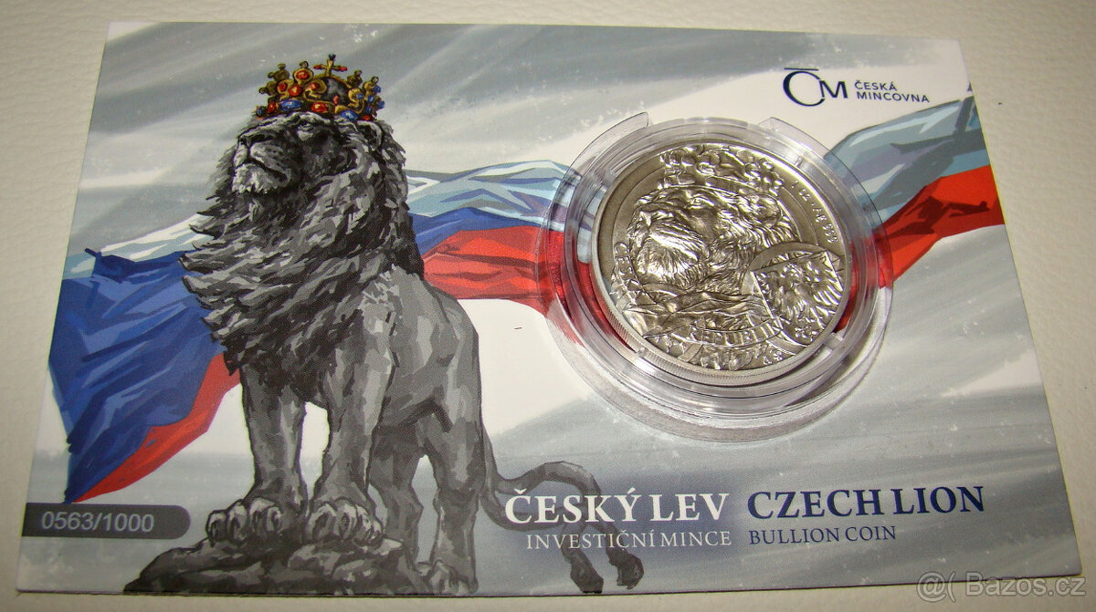 Stříbrná 1oz investiční mince Český lev 2025 stand