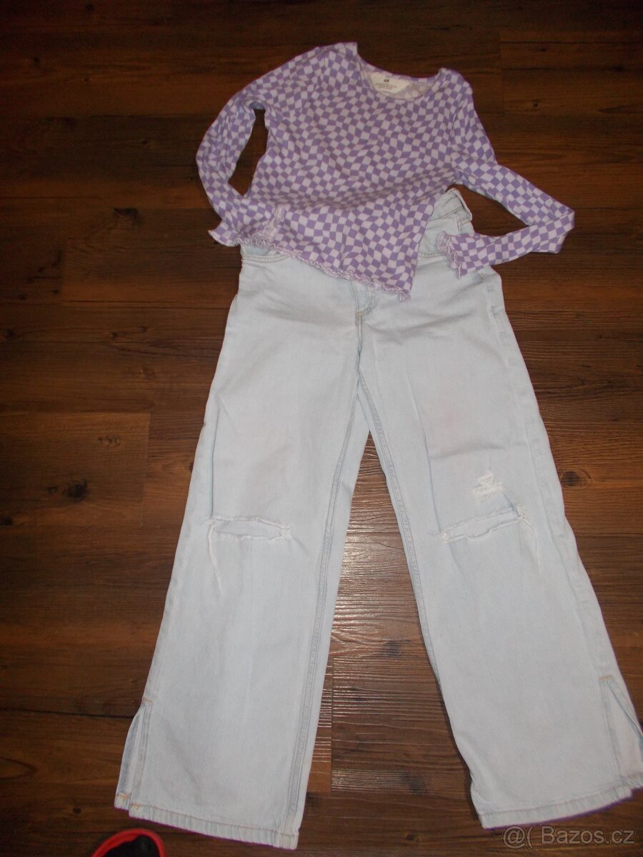 DÍVČÍ DŽINY Z H&M TRHANÝ STYL + TRIKO I DŽÍNY ZN.H&M