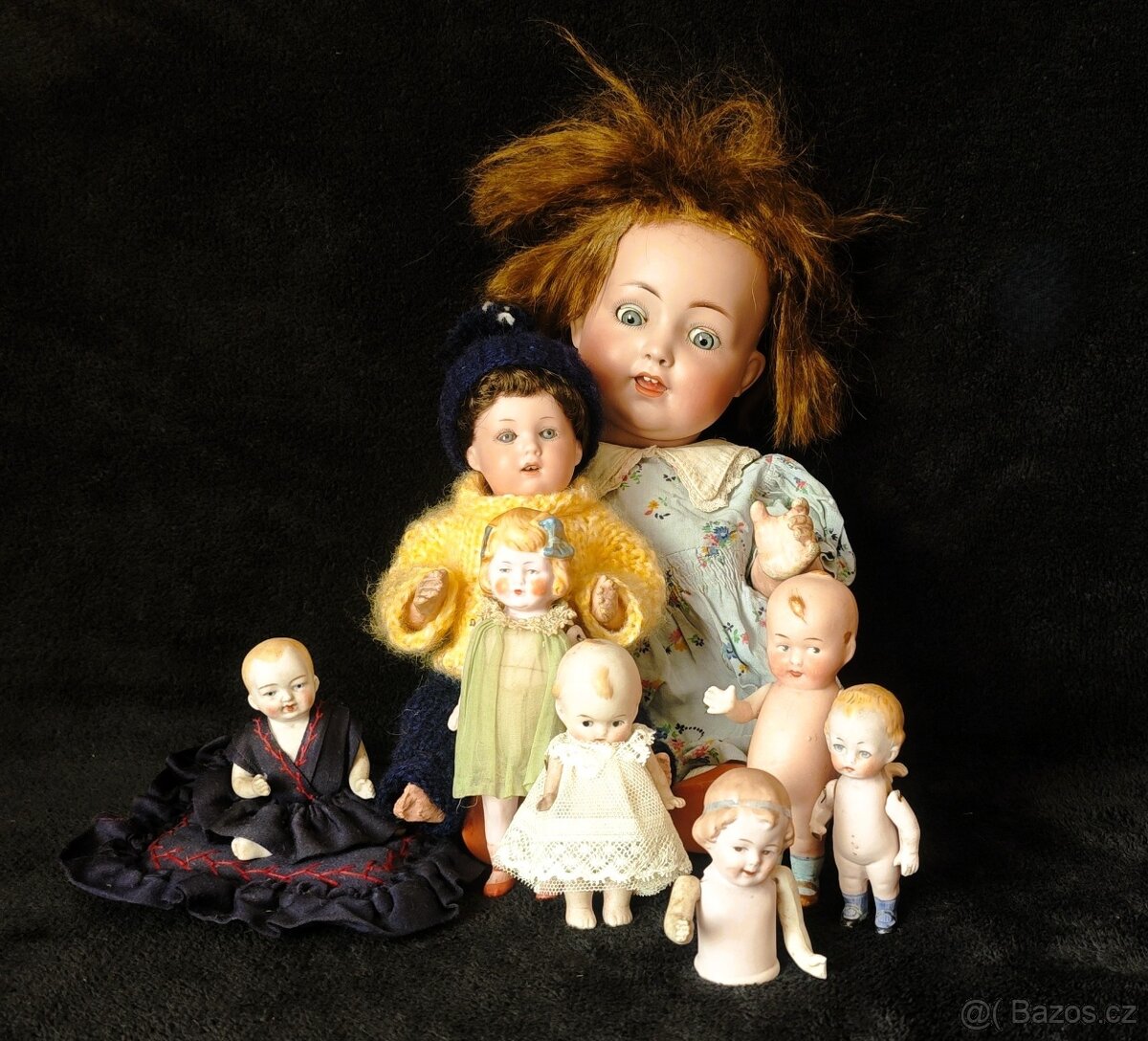 Starožitné porcelánky A.M, Heubach, Kewpie, K+W...