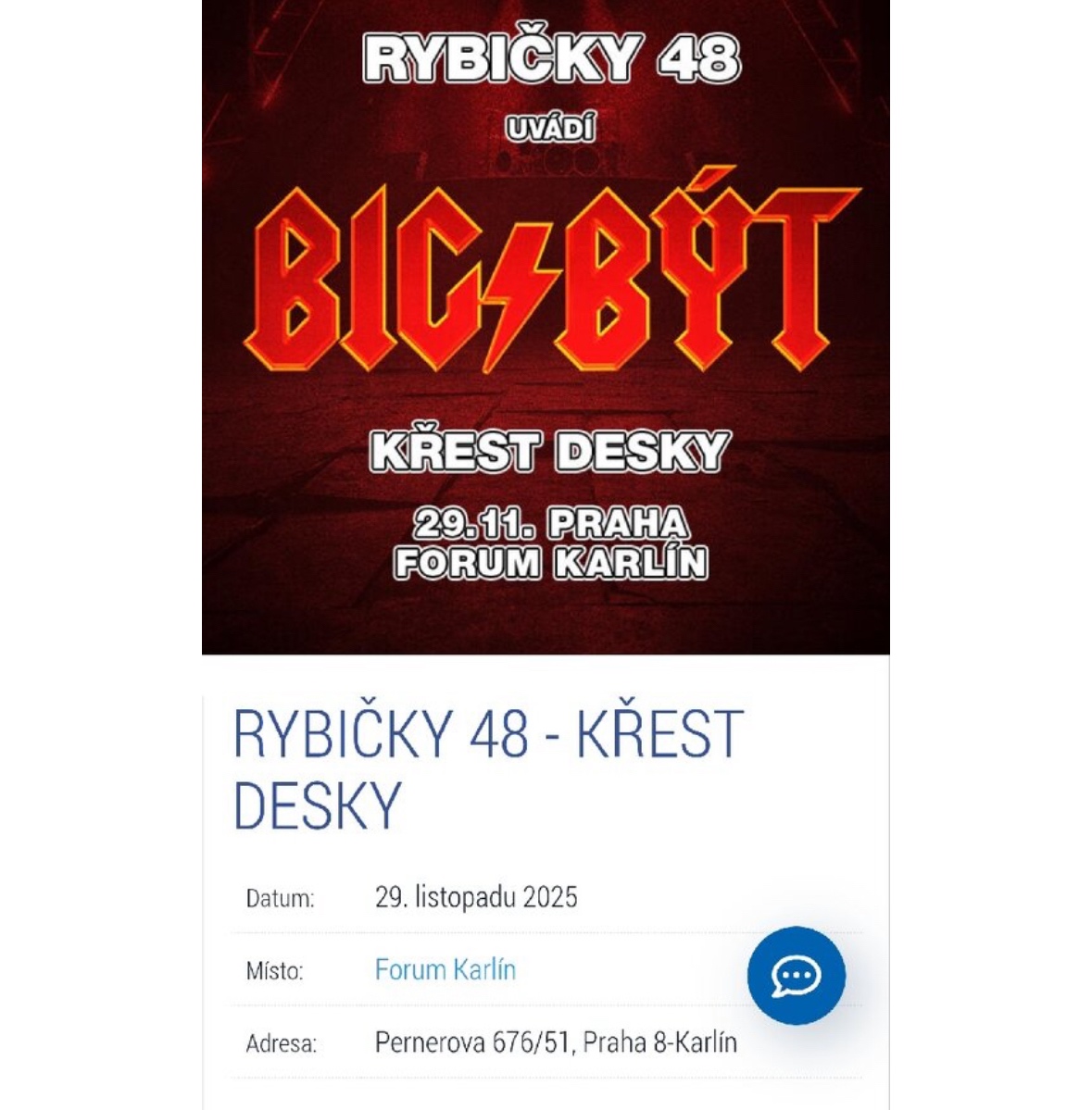 Prodám vstupenky na Rybičky 48 , Praha 29.11