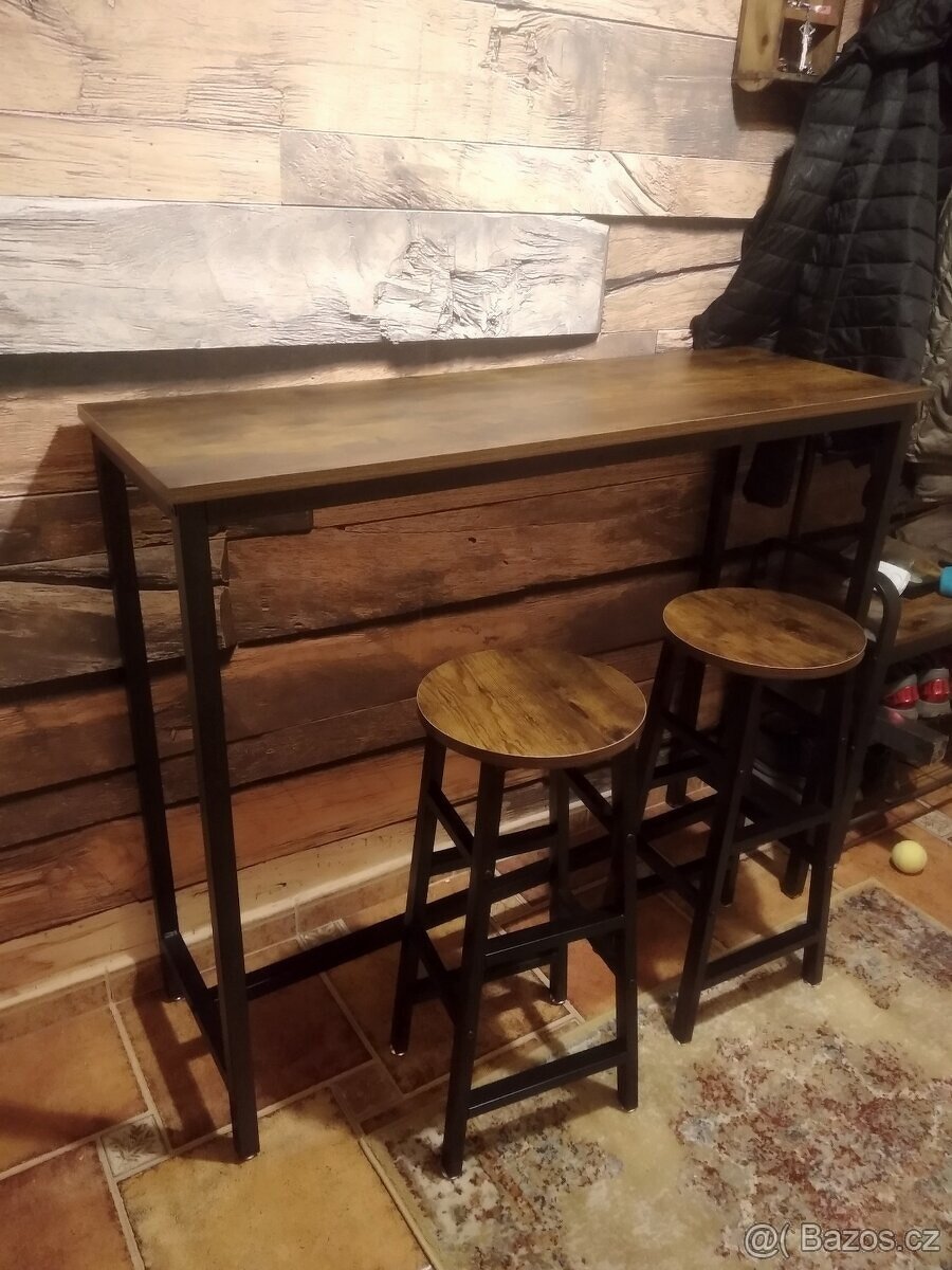 Barový stůl s dvěma židličkami industriální