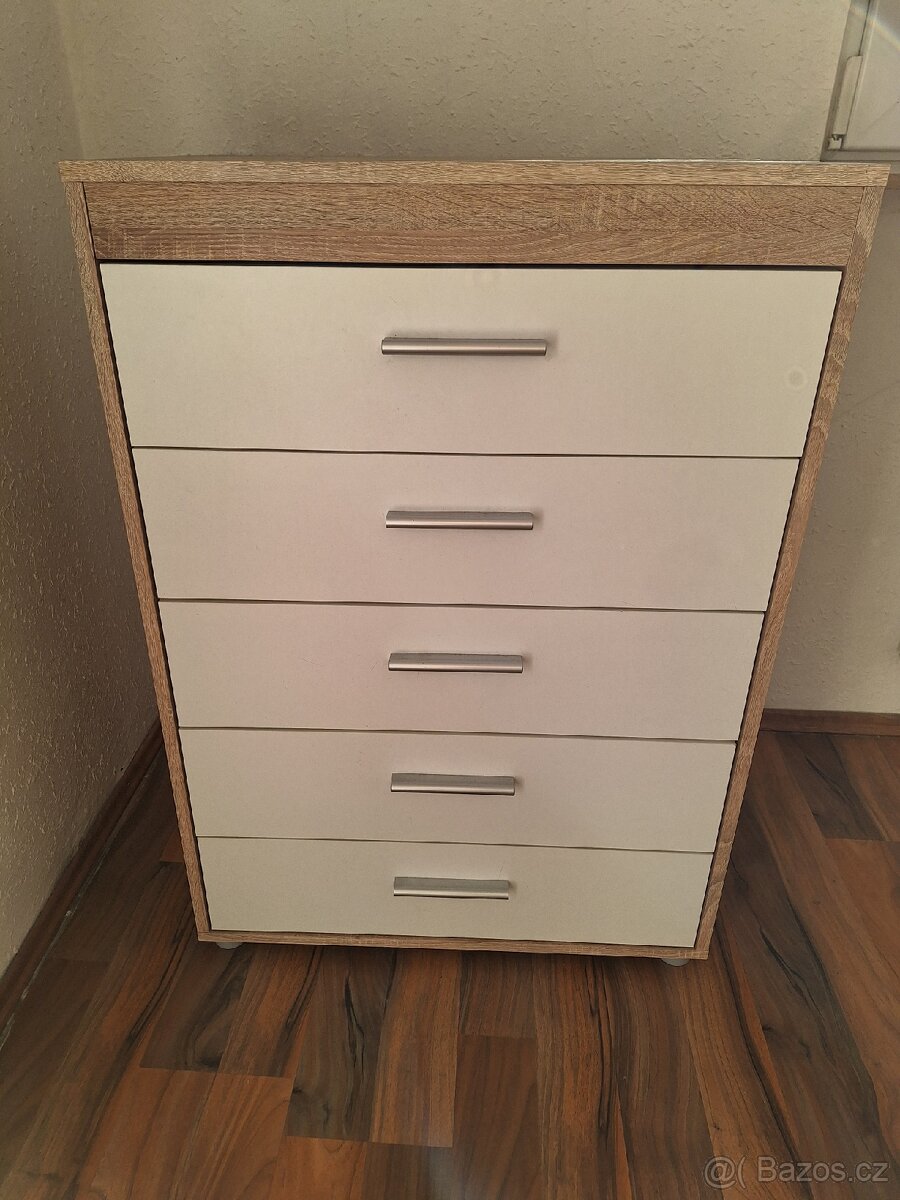 Komoda 5 šuplíků 40 x 70 x 100cm bila+dub sonoma
