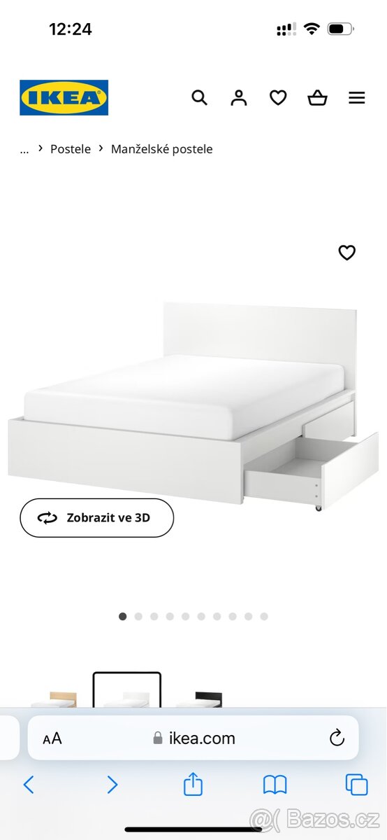 Rám postele Malm, 2 úložné díly, bílá barva