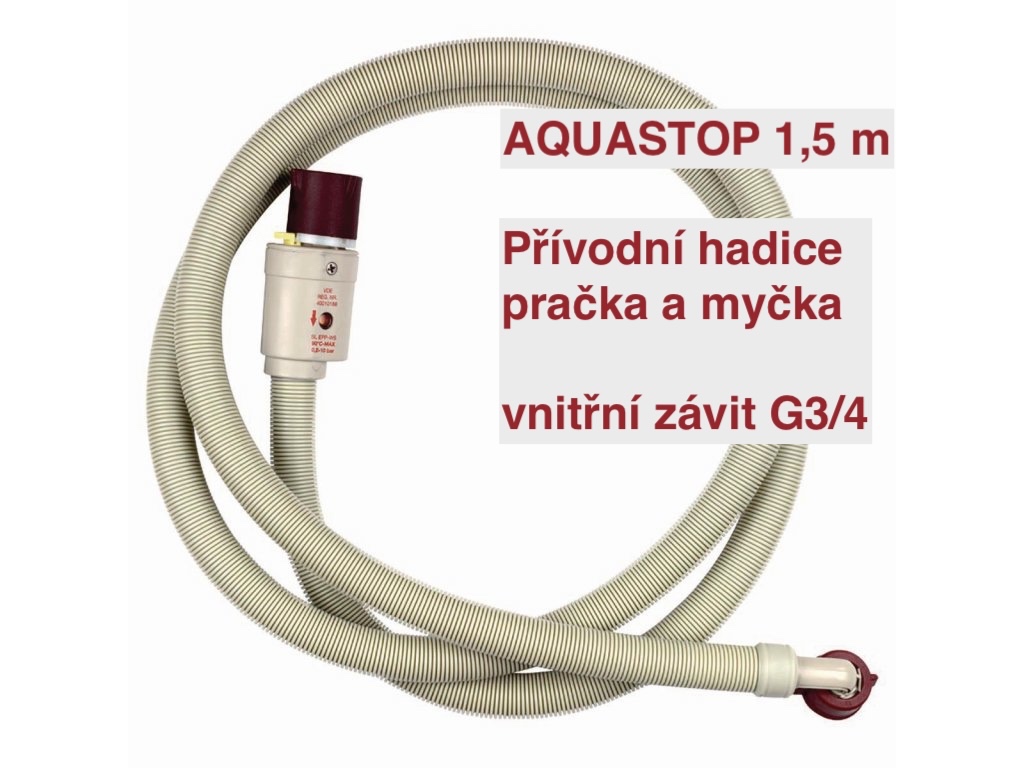 Přívodní hadice 1,5 m AQUASTOP pračka, myčka - závit G3/4