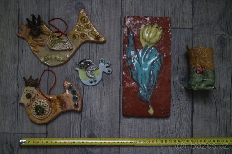 Stará keramika - ptáčci, květina, stojan na tužky