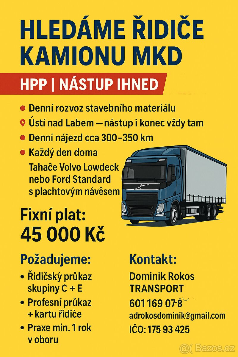 HLEDÁME ŘIDIČE KAMIONU MKD – HPP, nástup ihned