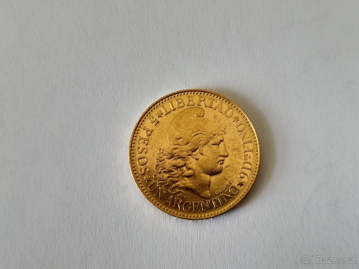 Zlatá mince Un Argentino (Cinco Pesos)