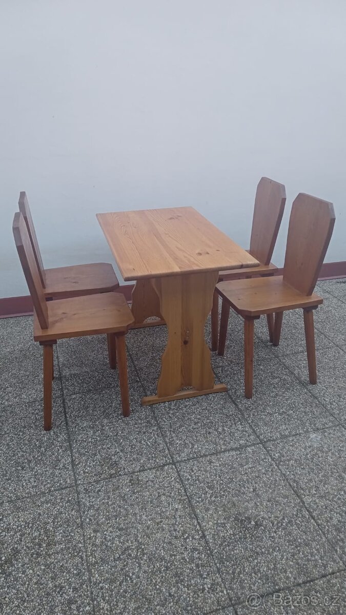 Jídelní set, stůl + 4 židle, selský nábytek
