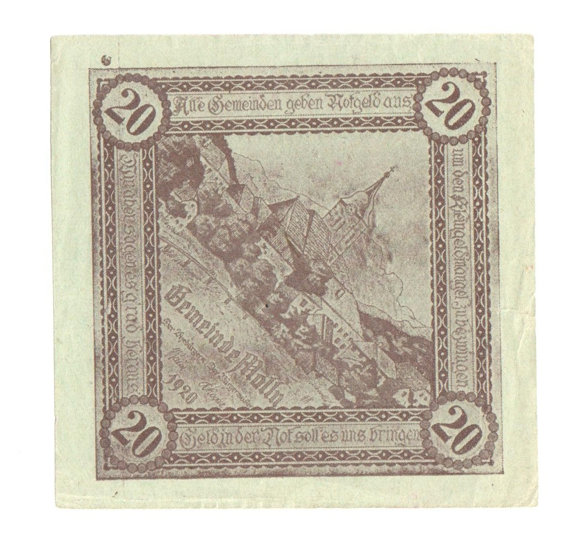 Nouzová Bankovka 20 Heller Molln 1920