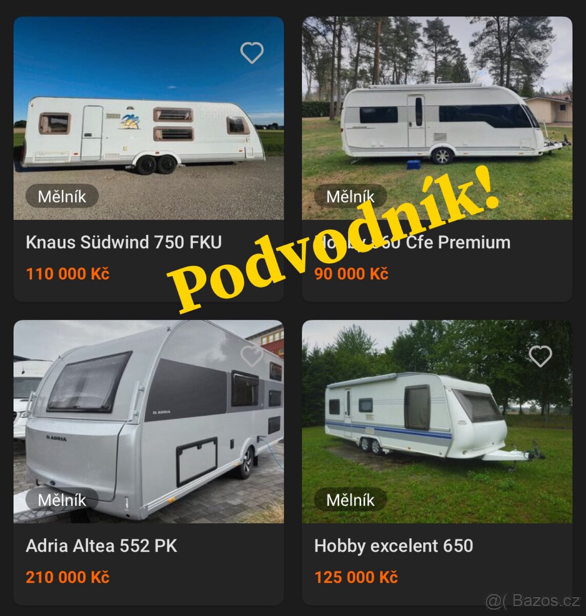 Karavan - podvodník (Knaus 750, Adria 552, Hobby 560 650,…)