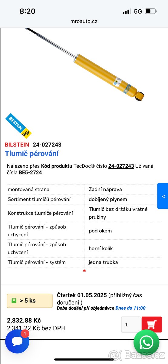 Tlumiče pérování BMW E46 Bilstein