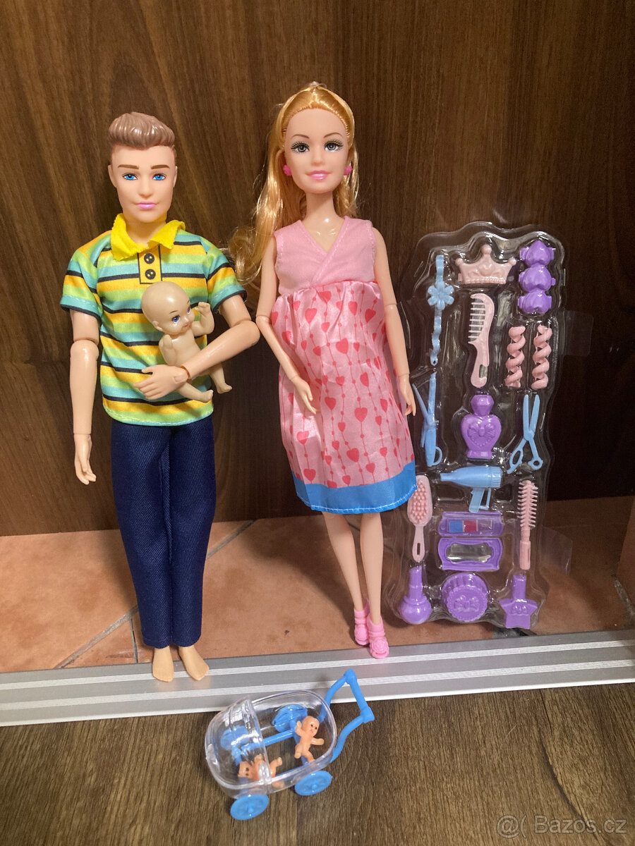 těhotná panenka barbie+ken+doplňky+kočárek