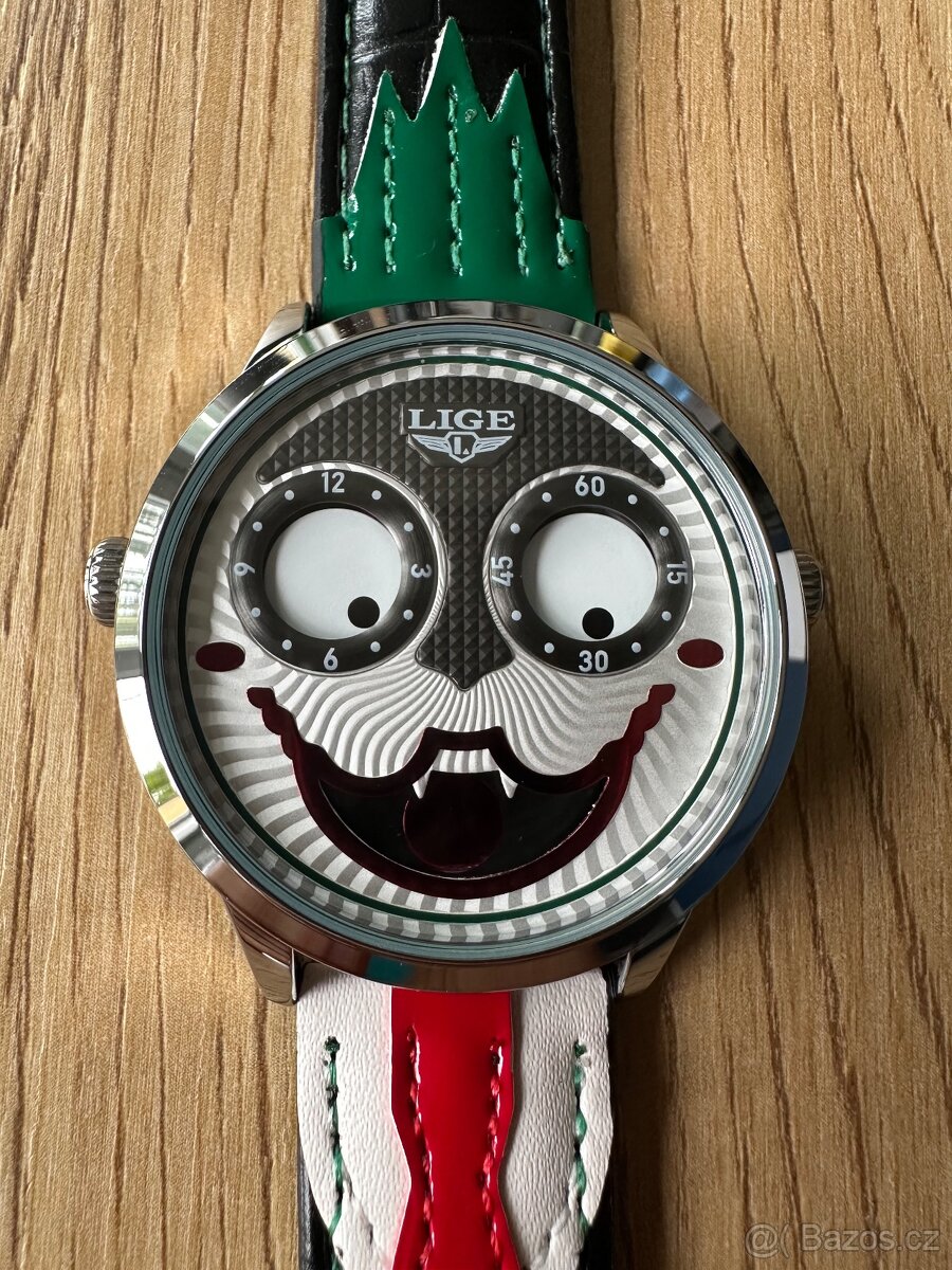 Hodinky LIGE - klaun Joker (2 ciferníky ve tvaru očí)