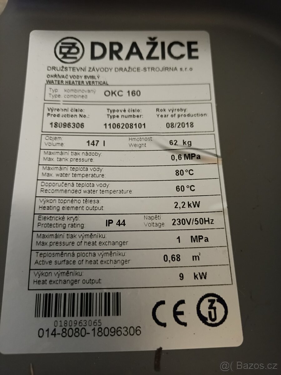 DRAŽICE BOJLER KOMBINOVANÝ OKC 160l