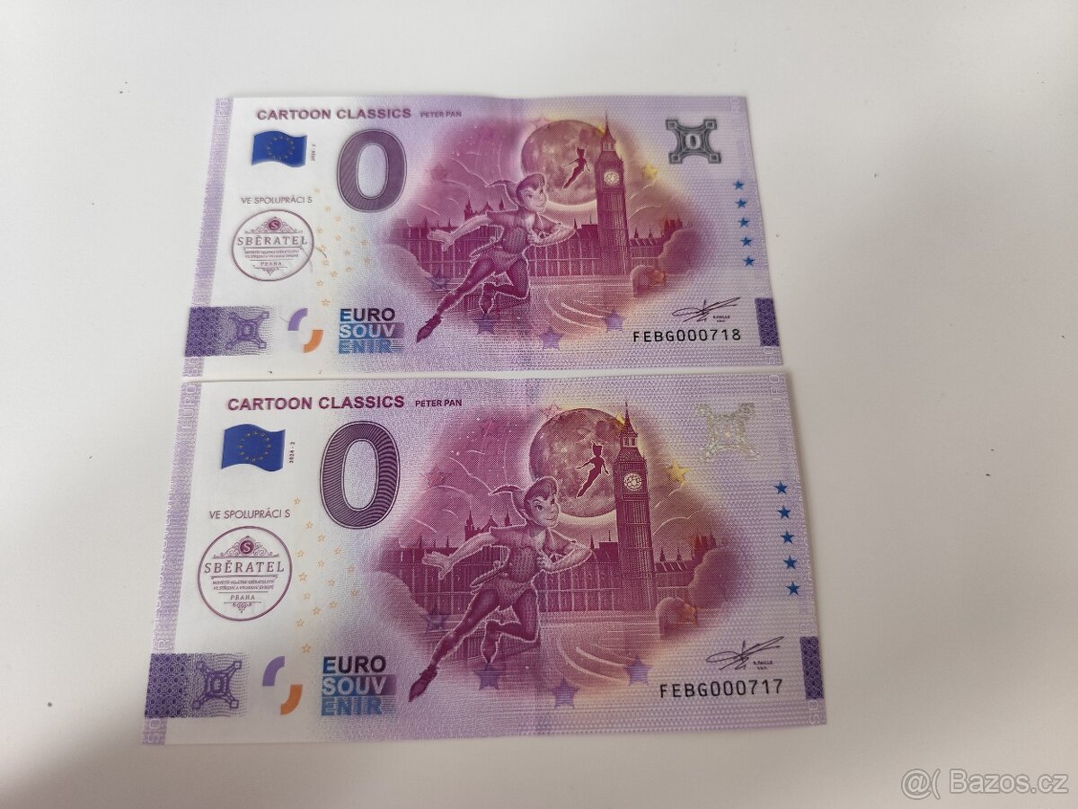 0 euro souvenir Peter Pan - pouze 1000 kusů těchto bankovek