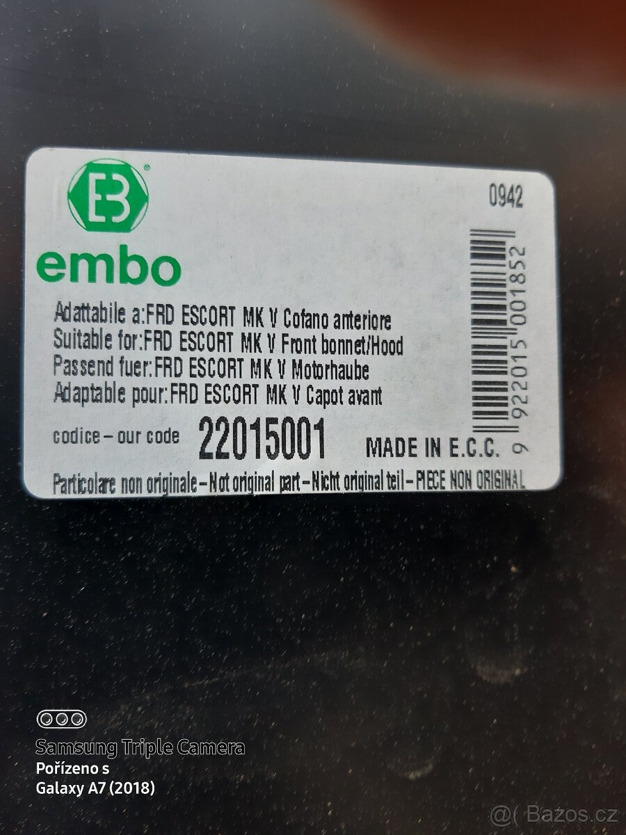 Prodám novou,nelakovanou haupnu na Ford Escort efi 1991