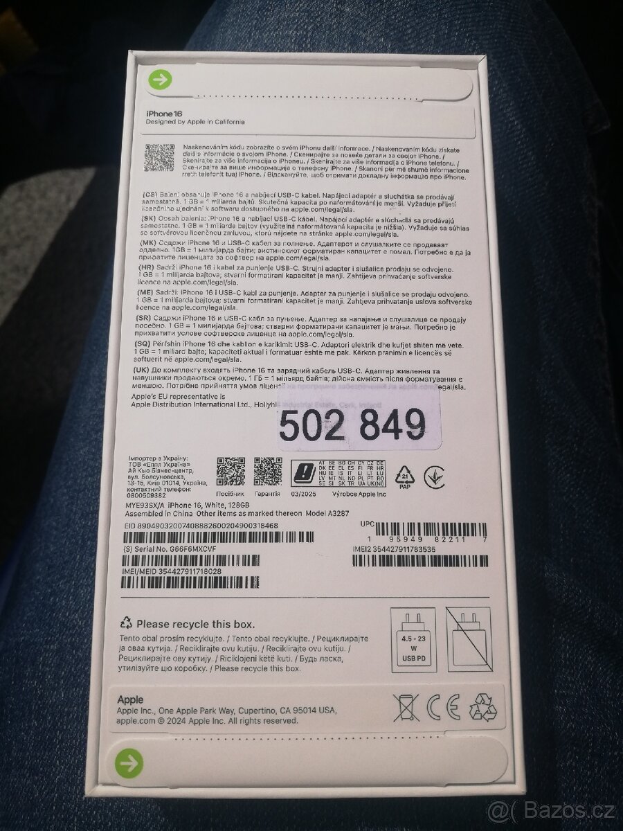 Iphone 16e, bílý, 128 GB