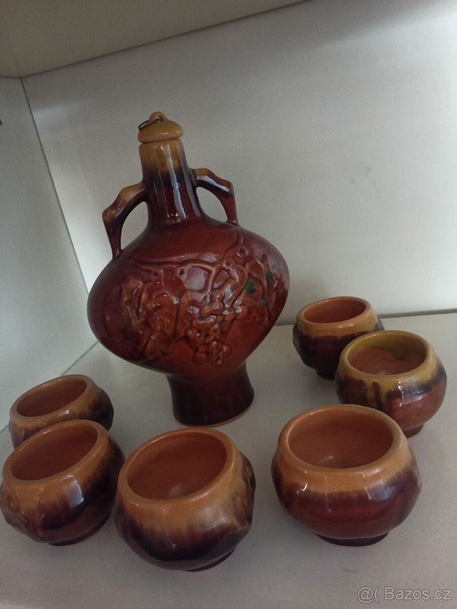 Retro keramická sada - karafa + 6 kalíšků