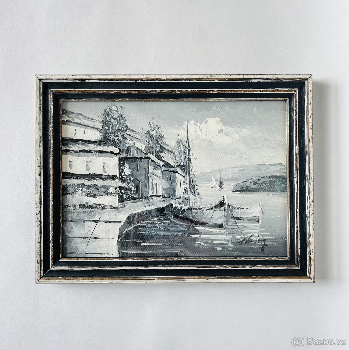 Obraz Přístav 22x16.5 cm, olej na plátně, signováno