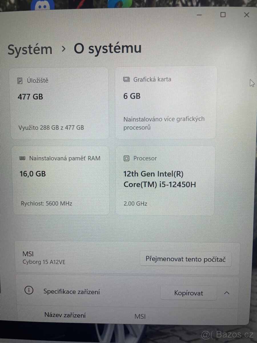 Herní notebook MSI Cyborg 15 A12VE-081cz
