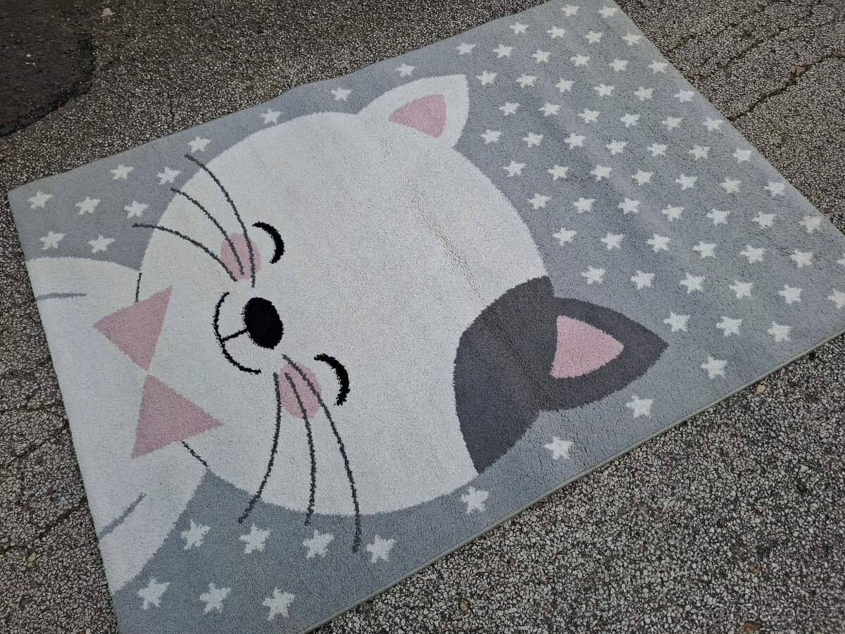 Dětský koberec kočička-bílá,šedá,růžová 120x170cm