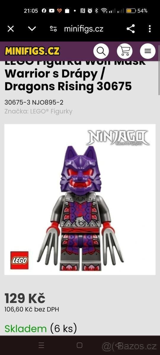 Lego figurka Ninjago Wolf Mask Warrior s drápy - nové nikdy
