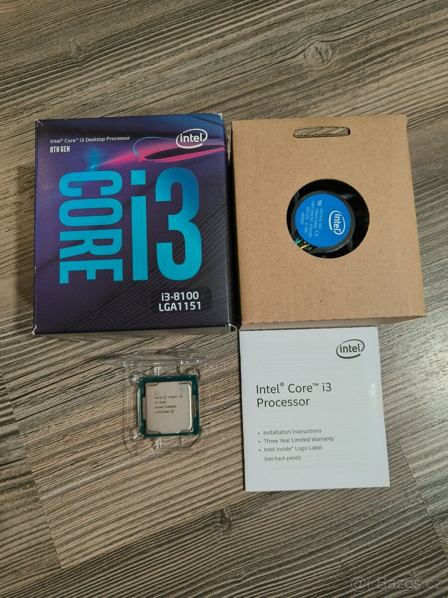 Intel Core i3-8100, chladič, pasta