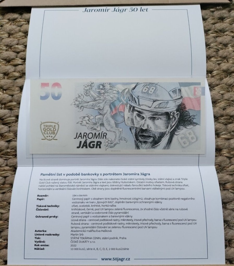 Pamětní bankovka Jaromír Jágr výročí 50 let