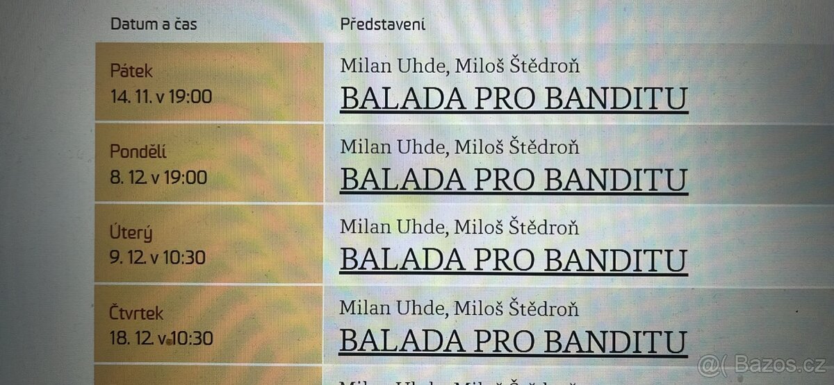 Prodám vstupenky do Divadla na Vinohradech