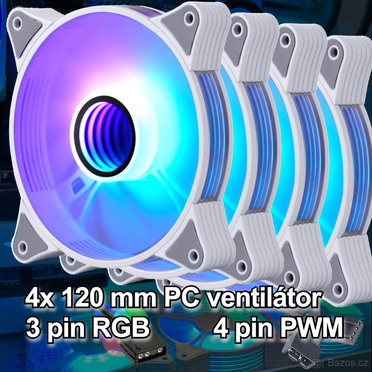 Bílý RGB PC větráček ventilátor 120mm 5V 3 pin aRGB, PWM 4x